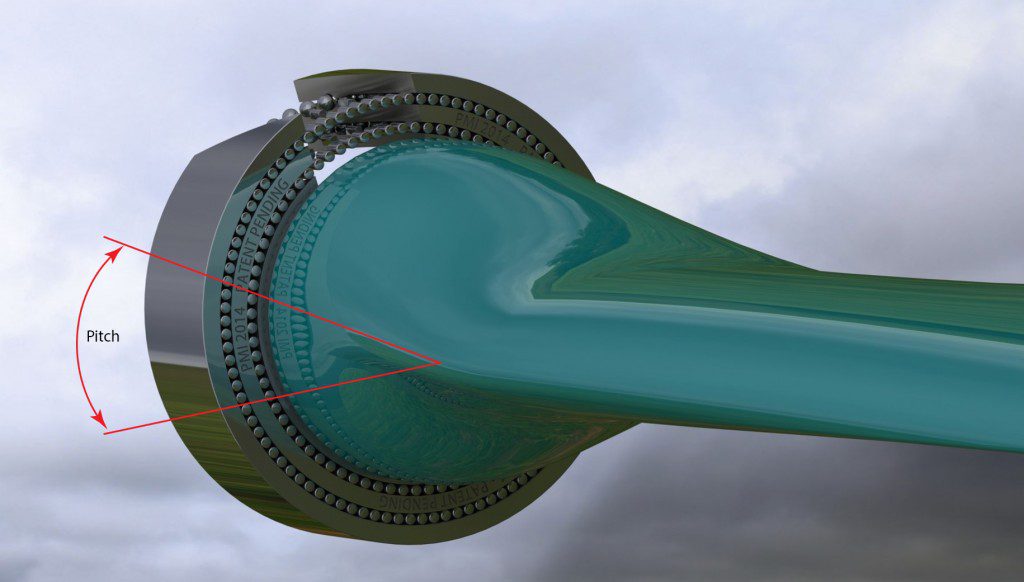Shown here is the bearing in a blade pitch control on a wind turbine. Its raceway surfaces are prone to false brinelling.