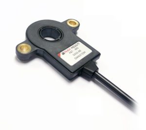 This is a Piher PST-360 through shaft sensor. It wraps around a shaft to directly sense motion. The 9-mm-thick assembly contains a full circle magnet and electronics module. 