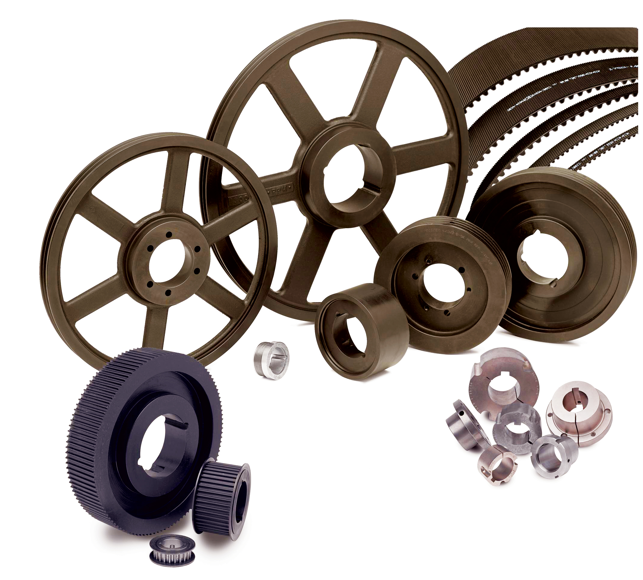 Shown here are Baldor-Maska sheaves for V-belt drives, also called friction drives for the way they operate. Minimum allowable sheave diameter depends on the belt shape and material, whether that’s synthetic, neoprene, urethane or rubber.