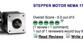A stepper motor with customer reviews on the AutomationDirect website.