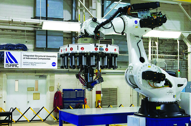 NASA's Langley Research Center is in the process of setting up this advanced composite research capability that engineers are calling ISAAC for Integrated Structural Assembly of Advanced Composites. The goal of the ACP is to reduce the time for development, verification, and regulatory acceptance of new composite materials and design methods. NASA will meet this objective through the development and use of high fidelity and rigorous computational methods, new test protocols, and new inspection techniques.