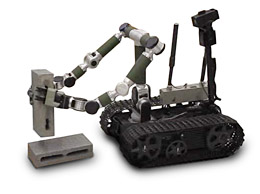HDT Global's Adroit dual-arm robot shown lifting a concrete block. 