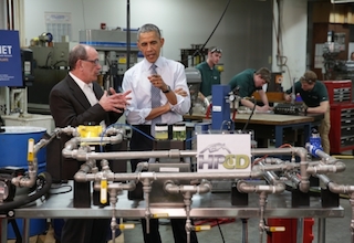 President Obama tours a  MAGNET (Manufacturing Advocacy and Growth Network) facility at Cleveland State University in Cleveland, Ohio, March 18, 2015. (Official White House Photo by Chuck Kennedy)