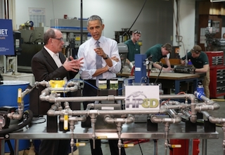 President Obama tours a MAGNET (Manufacturing Advocacy and Growth Network) facility at Cleveland State University in Cleveland, Ohio, March 18, 2015. (Official White House Photo by Chuck Kennedy)