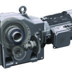 A gearmotor can be simply a motor with a simple gear attached or as complex as this unit from Nord Gear incorporating bevel gears with a 90-degree hollow-shaft output.