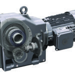 A gearmotor can be simply a motor with a simple gear attached or as complex as this unit from Nord Gear incorporating bevel gears with a 90-degree hollow-shaft output.