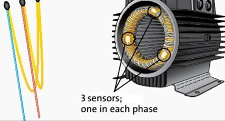 What function do thermistors and KTY sensors serve in motors?