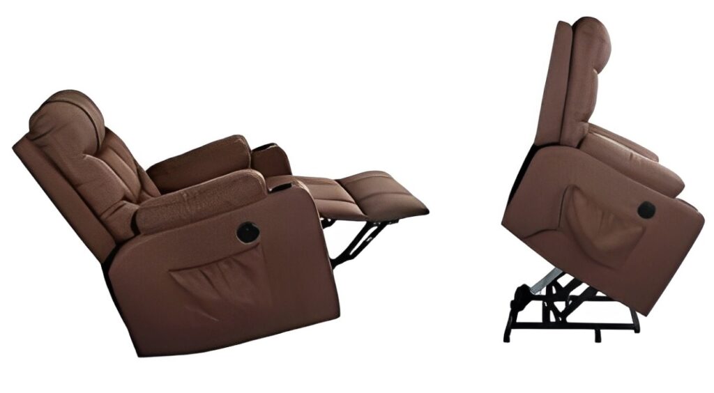 A lift chair in the recline and stand positions